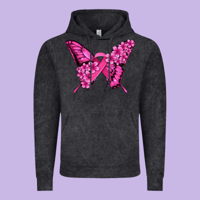 Pink Ribbon Breast Cancer Butterfly Vintage Hoodie Designed By Jasminsmagicworld