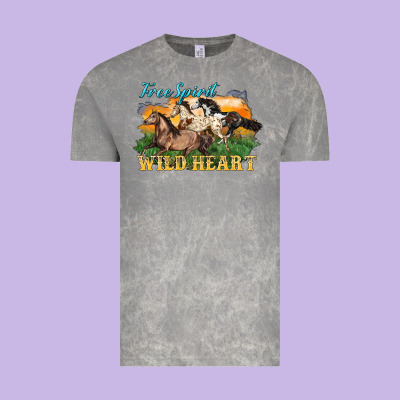 Free Spirit Wild Heart 3 Horses Vintage Tee Designed By Lillyallendesigns