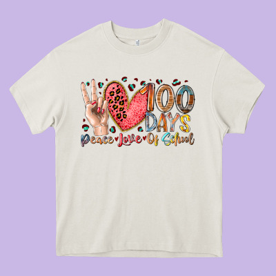 Peace Love 100 Days Of School Heavy Core Tee Designed By Racoondesign