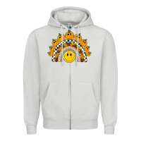 Dove Grey fall smiley face groovy rainbow Zipper Hoodie - BarkalooDesign