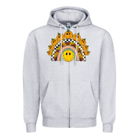 Heather Grey fall smiley face groovy rainbow Zipper Hoodie - BarkalooDesign