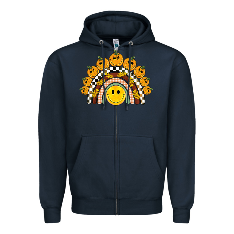 Fall Smiley Face Groovy Rainbow Zipper Hoodie by BarkalooDesign | Teevron