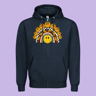 Fall Smiley Face Groovy Rainbow Zipper Hoodie Designed By Barkaloodesign