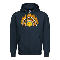 Navy fall smiley face groovy rainbow Zipper Hoodie - BarkalooDesign