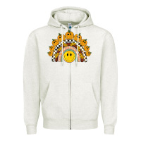 Oatmeal Heather fall smiley face groovy rainbow Zipper Hoodie - BarkalooDesign