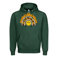 Sports Green fall smiley face groovy rainbow Zipper Hoodie - BarkalooDesign