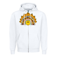 White fall smiley face groovy rainbow Zipper Hoodie - BarkalooDesign