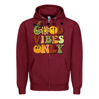 Burgundy halloween good vibes only Zipper Hoodie - BarkalooDesign
