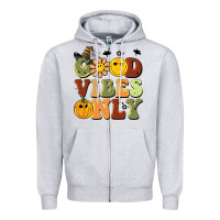Heather Grey halloween good vibes only Zipper Hoodie - BarkalooDesign