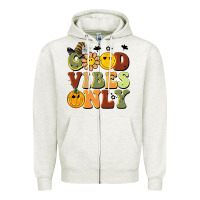Oatmeal Heather halloween good vibes only Zipper Hoodie - BarkalooDesign
