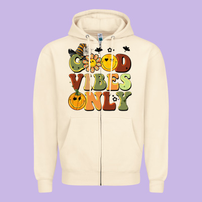 Halloween Good Vibes Only Zipper Hoodie Designed By Barkaloodesign