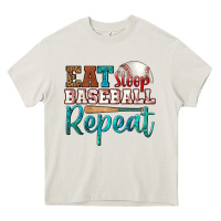 Cream eat sleep baseball repeat Heavy Core Tee - HRA Design Shop