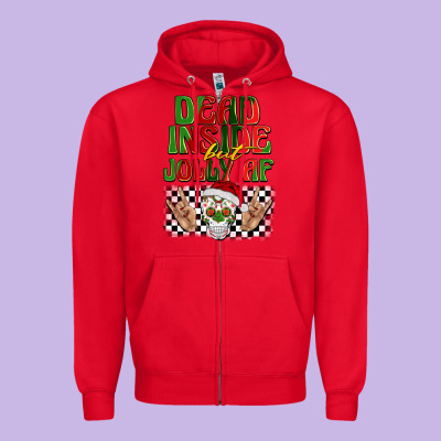 Dead Inside But Jolly Af Zipper Hoodie Designed By Barkaloodesign