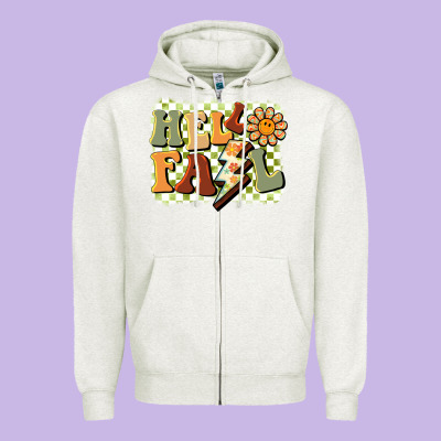 Groovy Hello Fall Zipper Hoodie Designed By Barkaloodesign