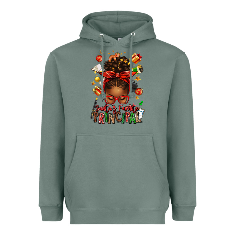 Santas Favorite Principal Afro Messy Bun Heavyweight Hoodie by texasbilliewilder | Teevron