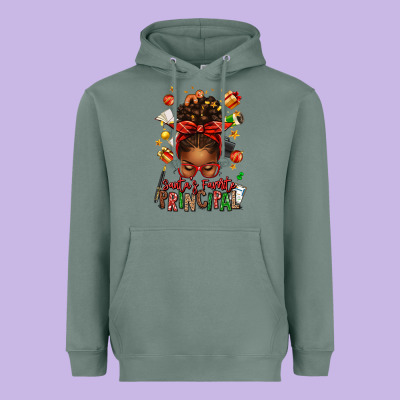 Santas Favorite Principal Afro Messy Bun Heavyweight Hoodie Designed By Texasbilliewilder