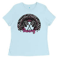 Baby Blue racing checkered rainbow Ladies Tee - JahusDesignShop