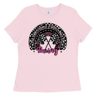 Bubblegum Pink racing checkered rainbow Ladies Tee - JahusDesignShop