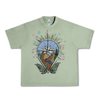 Oil Green compass with mountain Urban Heavy Tee - MaliasSmallBusiness