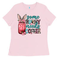 Bubblegum Pink Some Bunny needs coffee Ladies Tee - Neo Western
