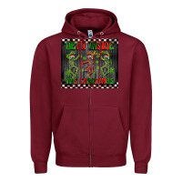 Burgundy dead inside but it's Christmas dancing skeletons Zipper Hoodie - BarkalooDesign