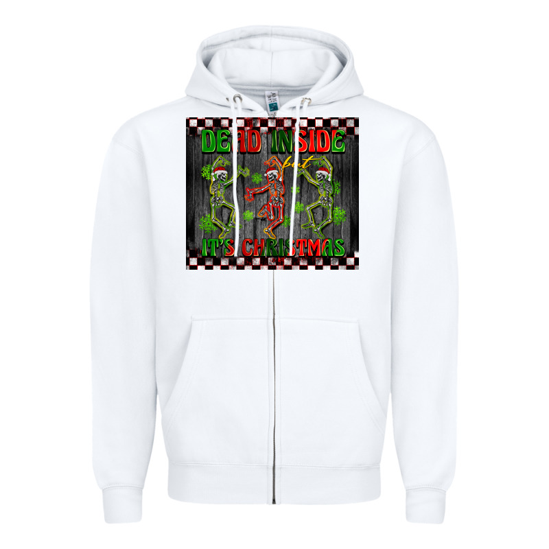Dead Inside But It's Christmas Dancing Skeletons Zipper Hoodie by BarkalooDesign | Teevron