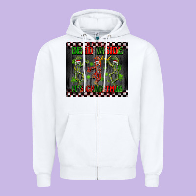 Dead Inside But It's Christmas Dancing Skeletons Zipper Hoodie Designed By Barkaloodesign