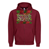 Burgundy dead inside but it's christmas dancing skeletons Zipper Hoodie - BarkalooDesign