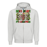 Dove Grey dead inside but it's christmas dancing skeletons Zipper Hoodie - BarkalooDesign