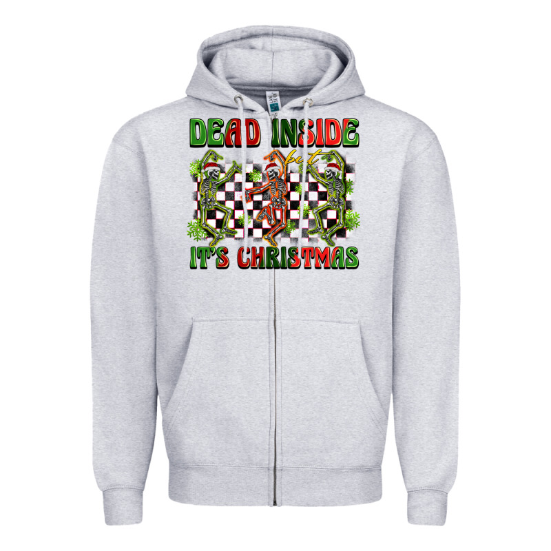 Dead Inside But It's Christmas Dancing Skeletons Zipper Hoodie by BarkalooDesign | Teevron