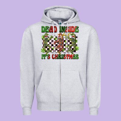 Dead Inside But It's Christmas Dancing Skeletons Zipper Hoodie Designed By Barkaloodesign