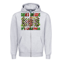 Heather Grey dead inside but it's christmas dancing skeletons Zipper Hoodie - BarkalooDesign