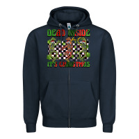 Navy dead inside but it's christmas dancing skeletons Zipper Hoodie - BarkalooDesign