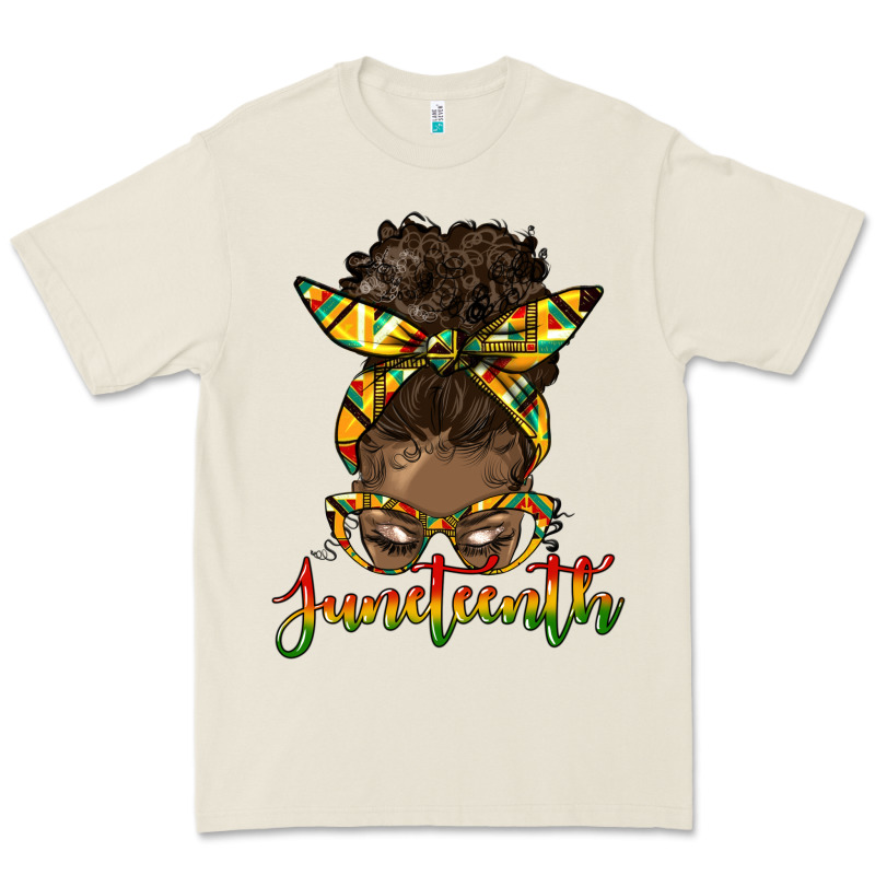 Juneteenth Black Woman Messy Bun Premium Tee by HRA Design Shop | Teevron