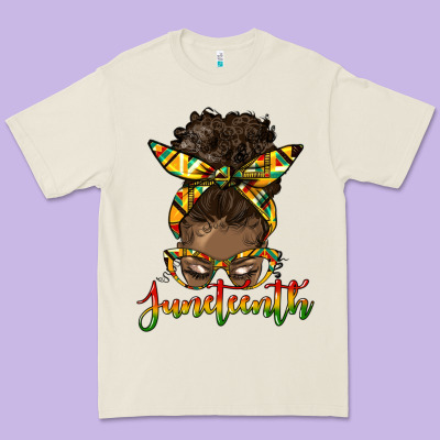 Juneteenth Black Woman Messy Bun Premium Tee Designed By Hra Design Shop