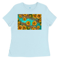 Baby Blue western sunflowers skinny metal can holder Ladies Tee - HRA Design Shop