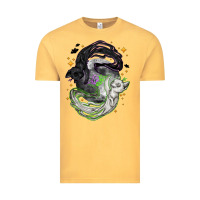 Vintage Mustard Magical cats ghost with moon Halloween Vintage Tee - NancyCooperArtShop