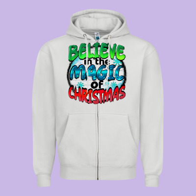 Believe In The Magic Of Christmas Zipper Hoodie Designed By Barkaloodesign