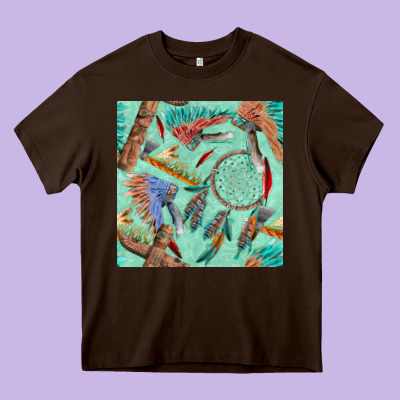 Pipe Tomahawk Dreamcatcher Headdress Seamless Patt Heavy Core Tee Designed By Fadigitalartstudio
