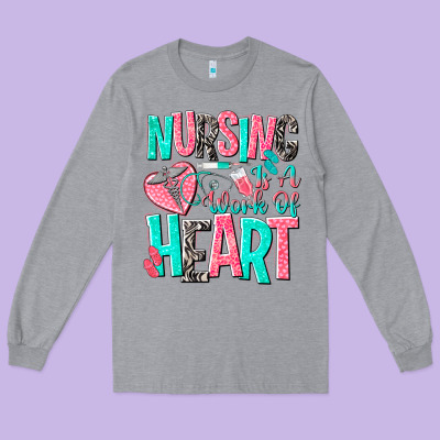 Nursing Is A Work Of Heart Long Sleeve Tee Designed By Nancycooperartshop