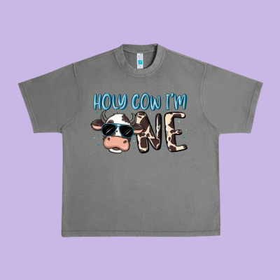 Holy Cow I'm One Urban Heavy Tee Designed By Maliassmallbusiness