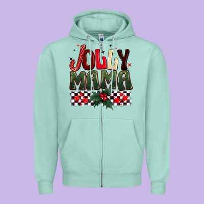 Christmas Jolly Mama Zipper Hoodie Designed By Barkaloodesign