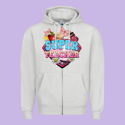 Super Teacher Zipper Hoodie Designed By Barkaloodesign