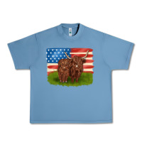 Pebble Blue American cows Urban Heavy Tee - MaliasSmallBusiness