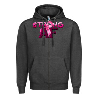 Charcoal Heather strong af breast cancer Zipper Hoodie - BarkalooDesign