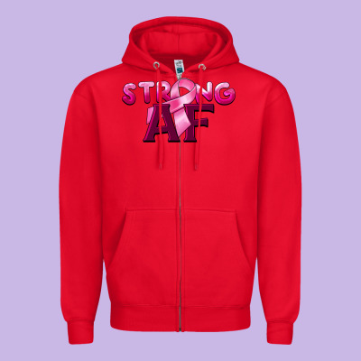 Strong Af Breast Cancer Zipper Hoodie Designed By Barkaloodesign