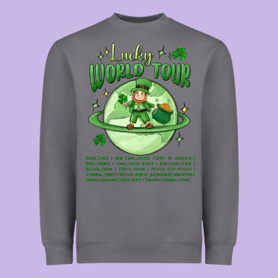 Lucky World Tour St. Patricks Day Heavyweight Sweatshirt Designed By Maliassmallbusiness