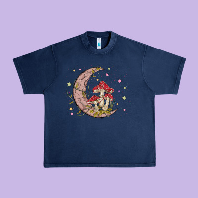 Moon And Mushrooms Urban Heavy Tee Designed By Maliassmallbusiness