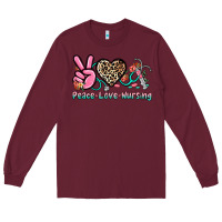 Burgundy peace love nursing Long Sleeve Tee - NancyCooperArtShop