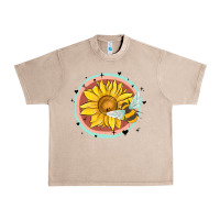 French Oak bee and sunflower Urban Heavy Tee - MaliasSmallBusiness